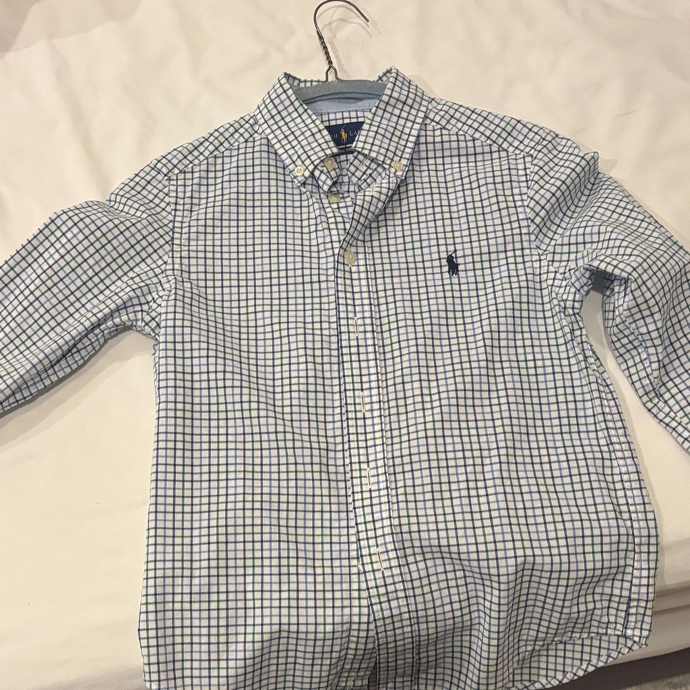 Polo by Ralph Lauren Boys White and Blue Plaid Shirt